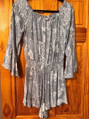 Off-Brand Gray Printed Romper with Smocked Waist